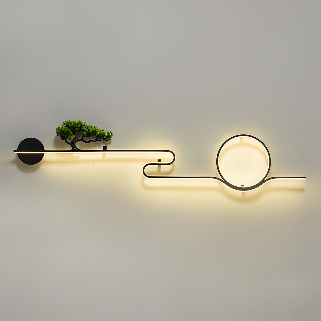 Modern outdoor wall lights with integrated LED strip and circular feature.