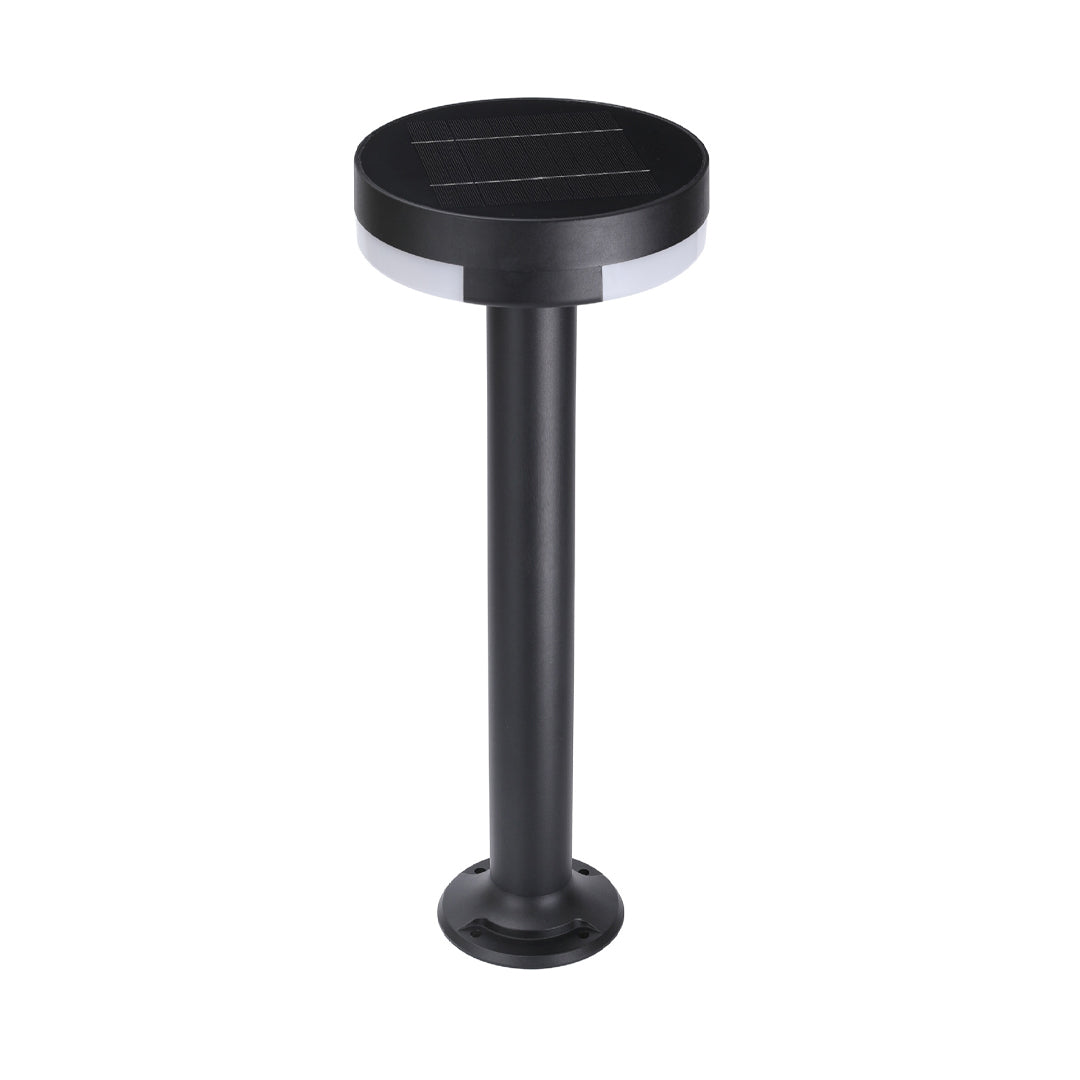 Modern pathway lighting with circular black cap and straight post in elegant contemporary design