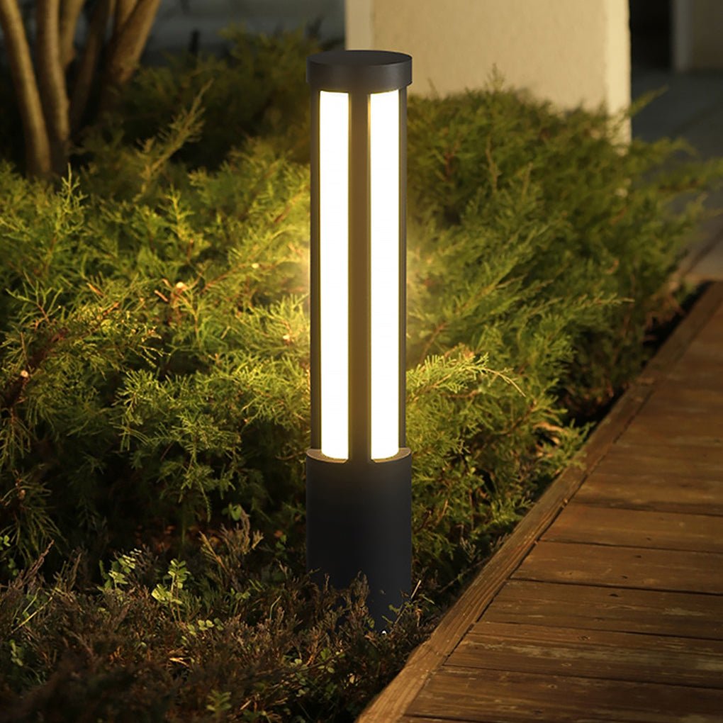 Residential bollard lights LED black outdoor landscape light offers sleek, waterproof design for patios, walkways, and yards.