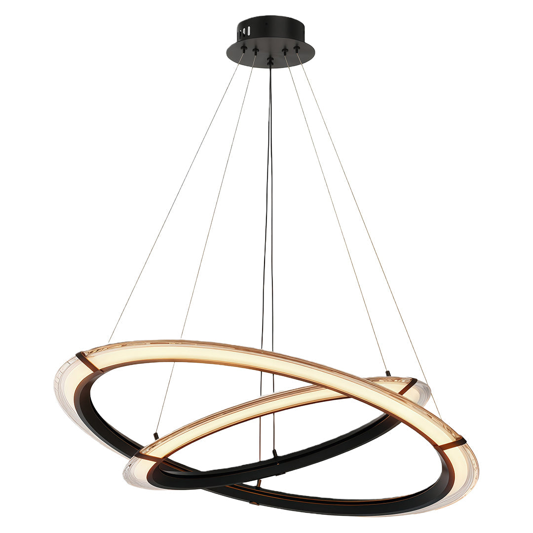 Modern round chandelier with a gold finish, showcasing its elegant design in a modern interior.