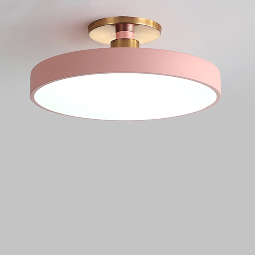 Modern semi flush mount ceiling lights in blue, side view of the modern design.