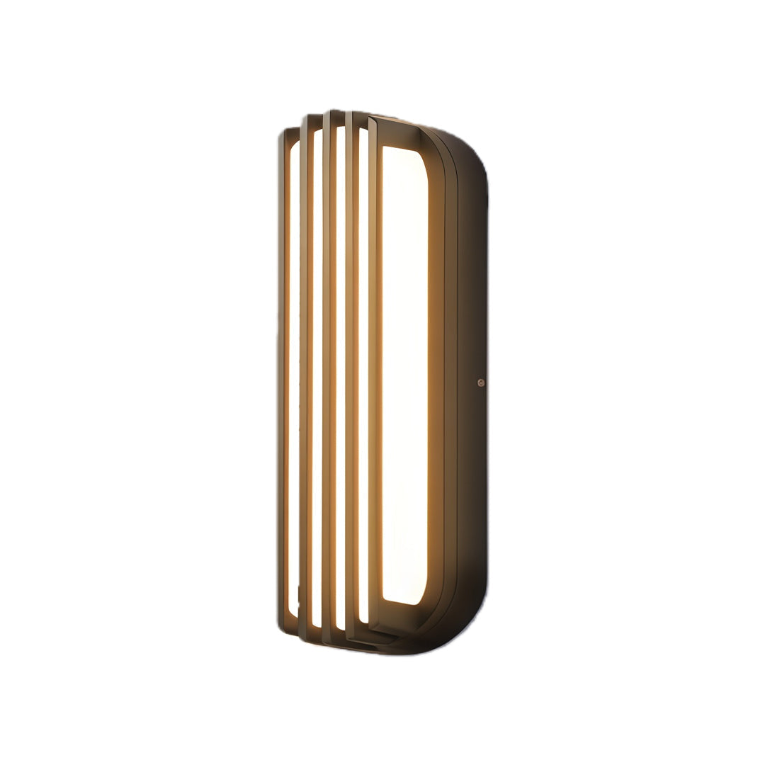 Minimalist silver wall-mounted linear lighting with tall ribbed design and contemporary appearance.