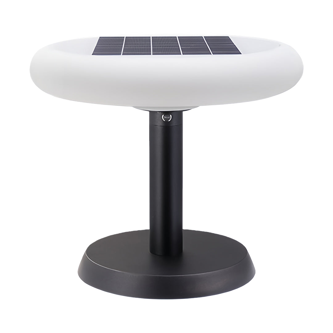 Modern solar LED post light with round top, sleek and energy-efficient outdoor lighting fixture