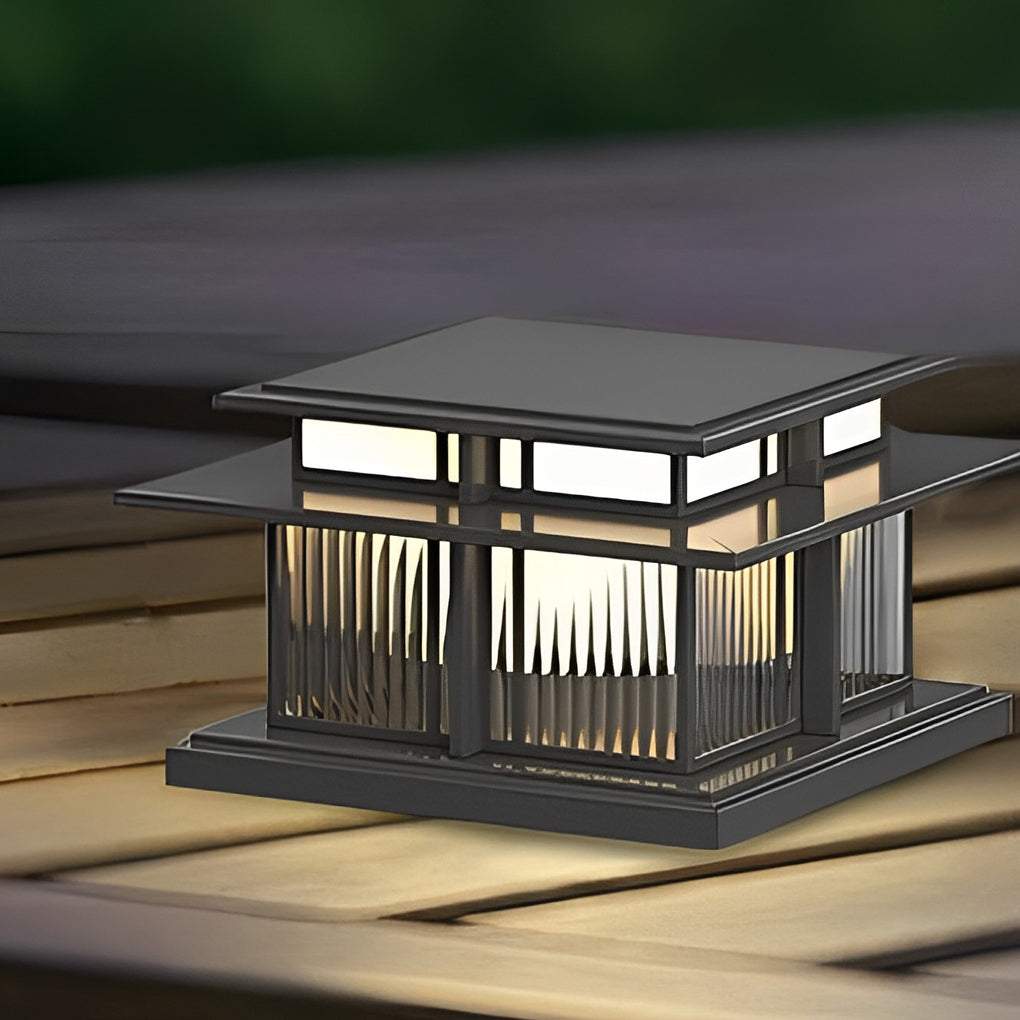 Modern square porch pillar lights shown as a product display on a neutral studio pedestal.