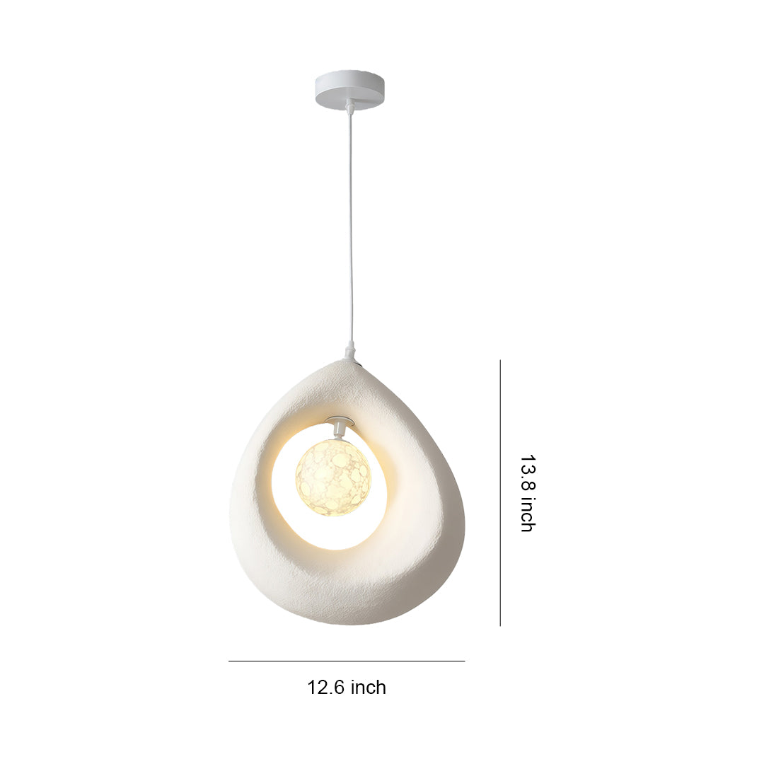 Modern statement pendant light with teardrop silhouette and soft inner glow, perfect for minimalist interiors.