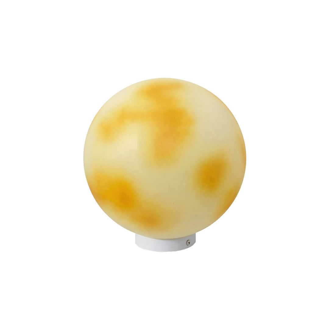 Modern textured moon-shaped stone pillar light for outdoor garden decor on white background ok.