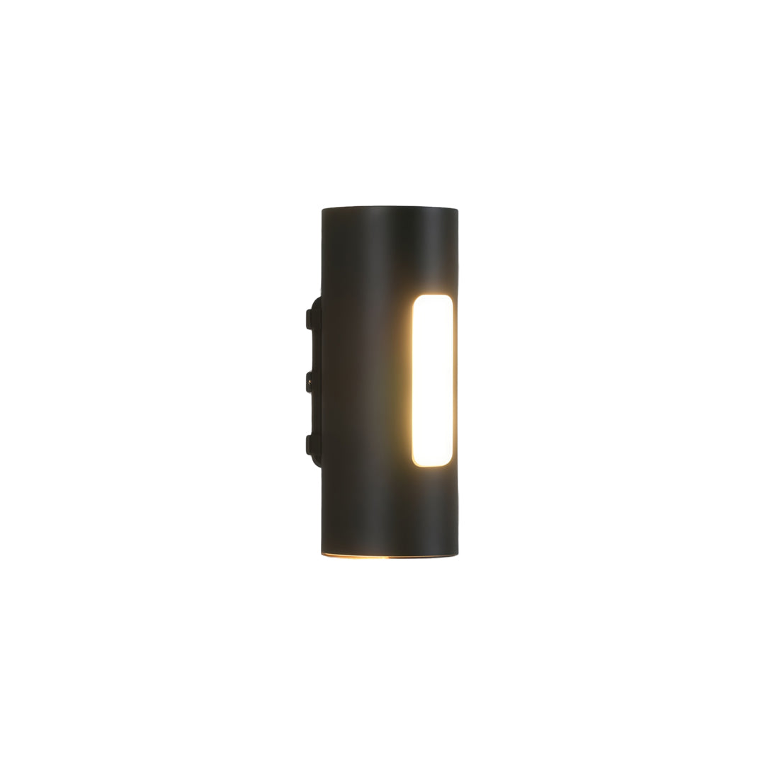 Up down wall light dimension drawing with modern cylindrical outdoor wall fixture measurements.