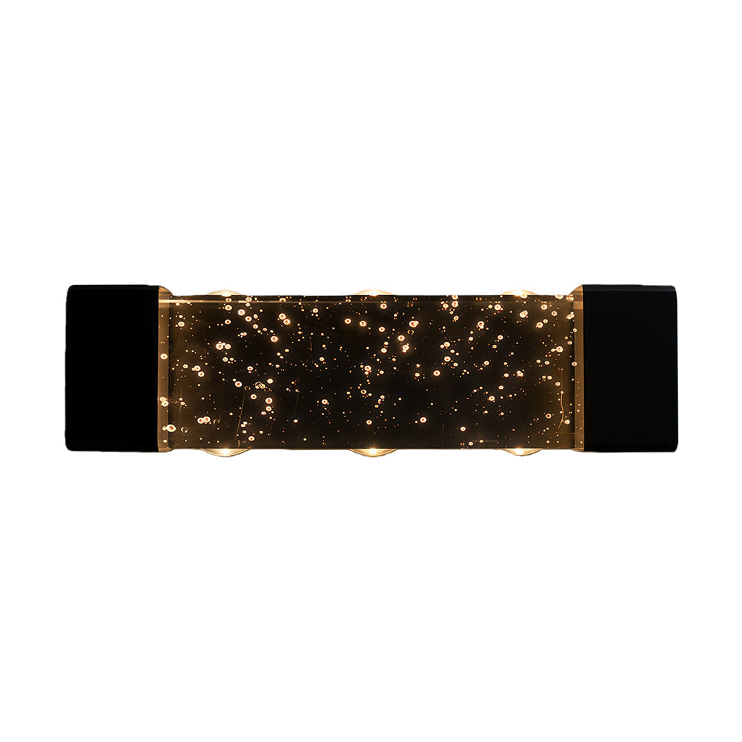 Modern up down wall light with glass shade chandelier aesthetic in sleek horizontal design with textured glass detail.