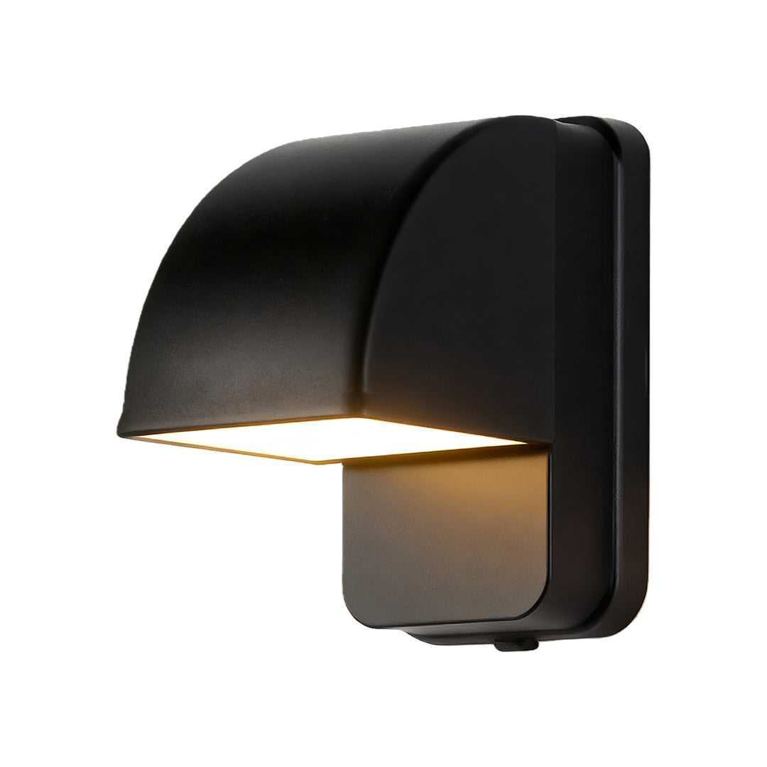 Modern wall industrial lights with black finish and curved hood providing downward illumination