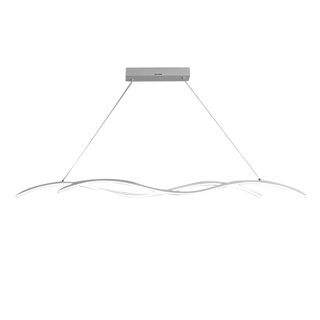 Modern wave LED pendant light photographed from below showing elegant flowing light pattern.