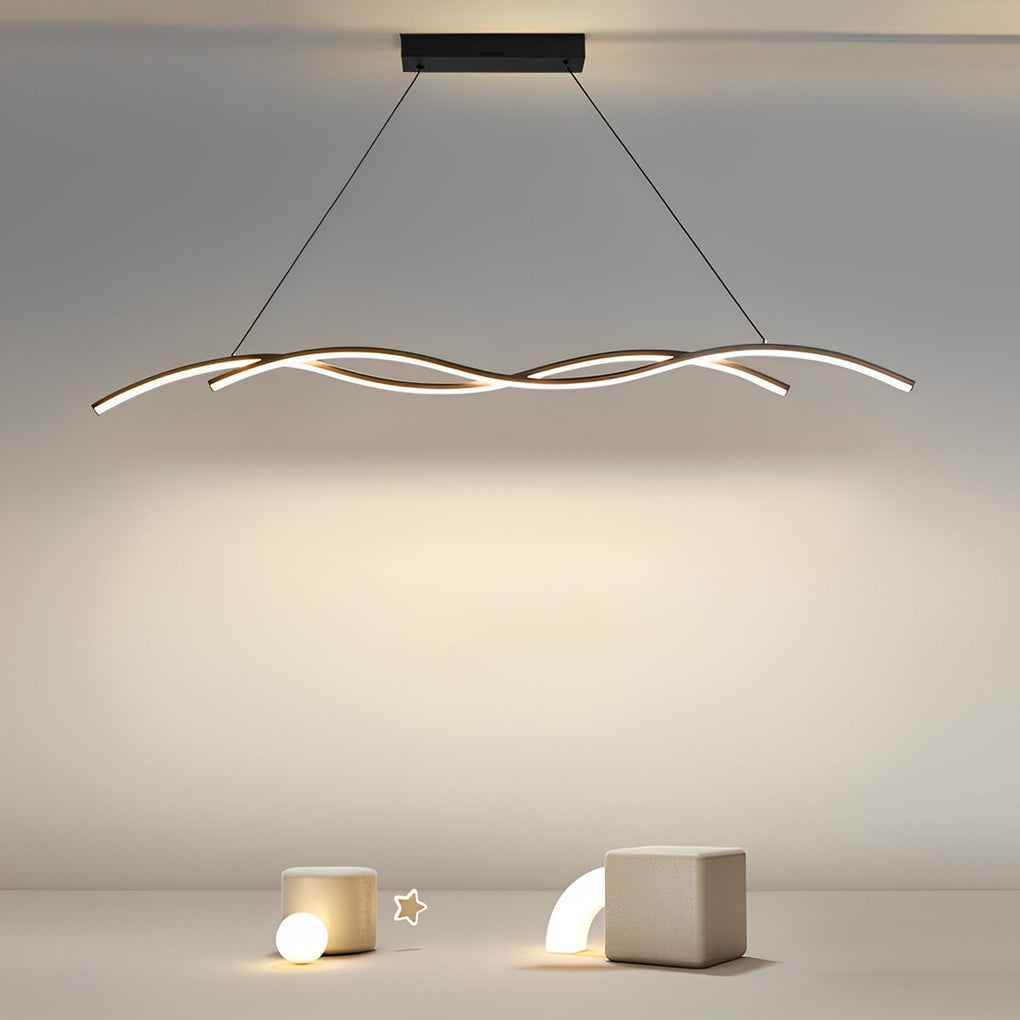 Detailed view of modern wave LED pendant light diffuser and integrated LED illumination.