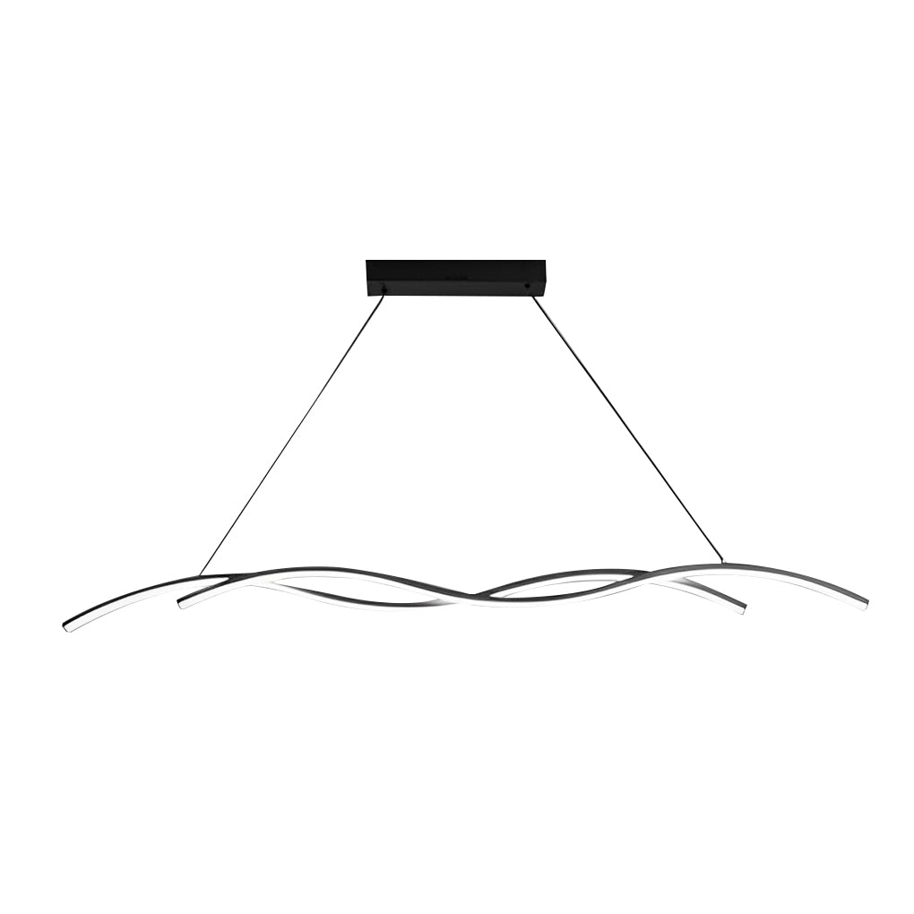 Modern wave LED pendant light technical outline illustrating suspension and wave-shaped structure.
