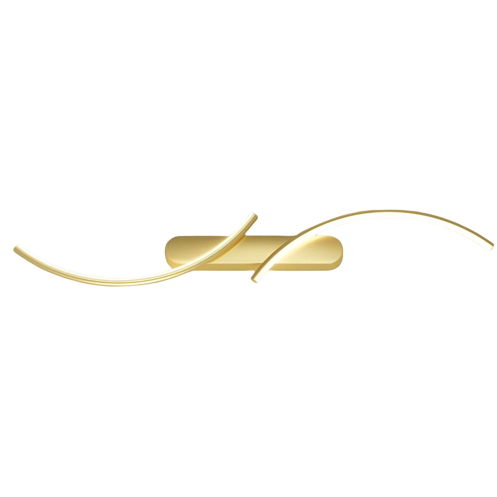 Modern wave wall sconce in gold, close-up of the illuminated wave.