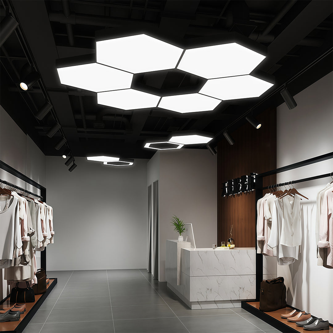 Large modern geometric chandelier with a modular design, perfect for large rooms and high-ceiling spaces.