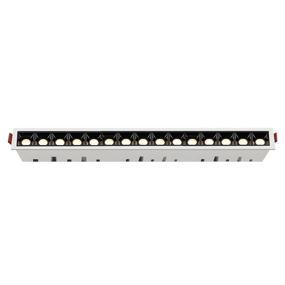 Modular recessed ceiling spot light system showing different size options.
