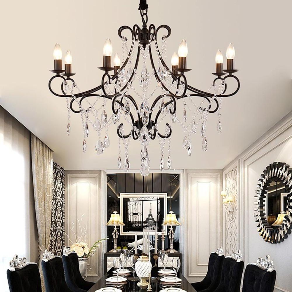 Vintage 8 - Light Candle Chandelier with Crystal Accents