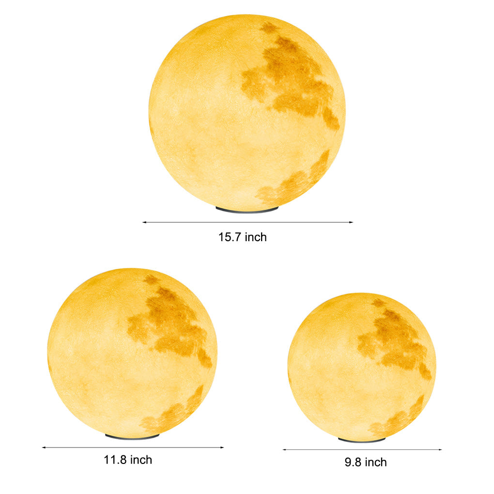 Moon pillar lights with dimensions: 15.7 inches, 11.8 inches, and 9.8 inches.