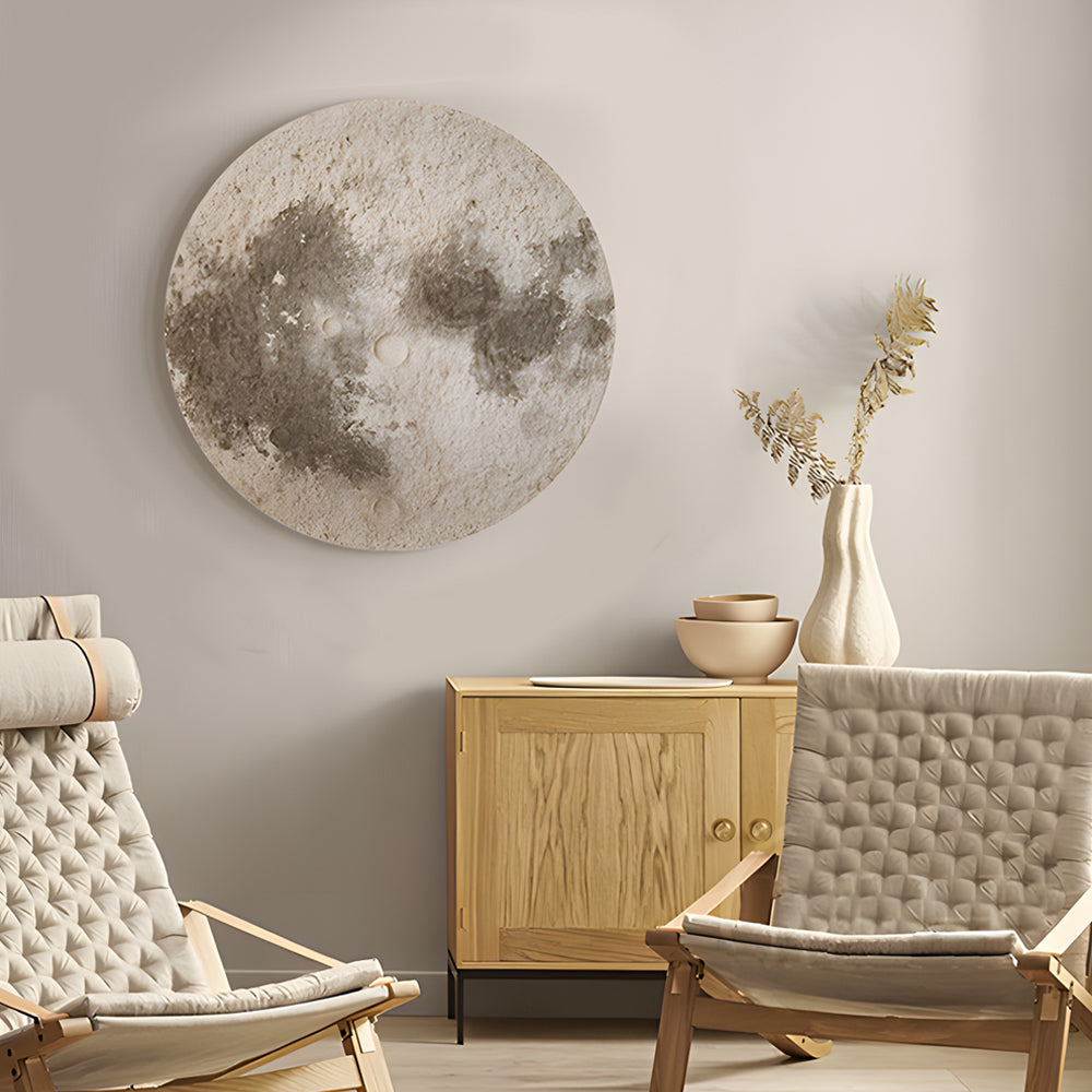 Moon wall lamp with a close-up of the detailed moon surface texture.