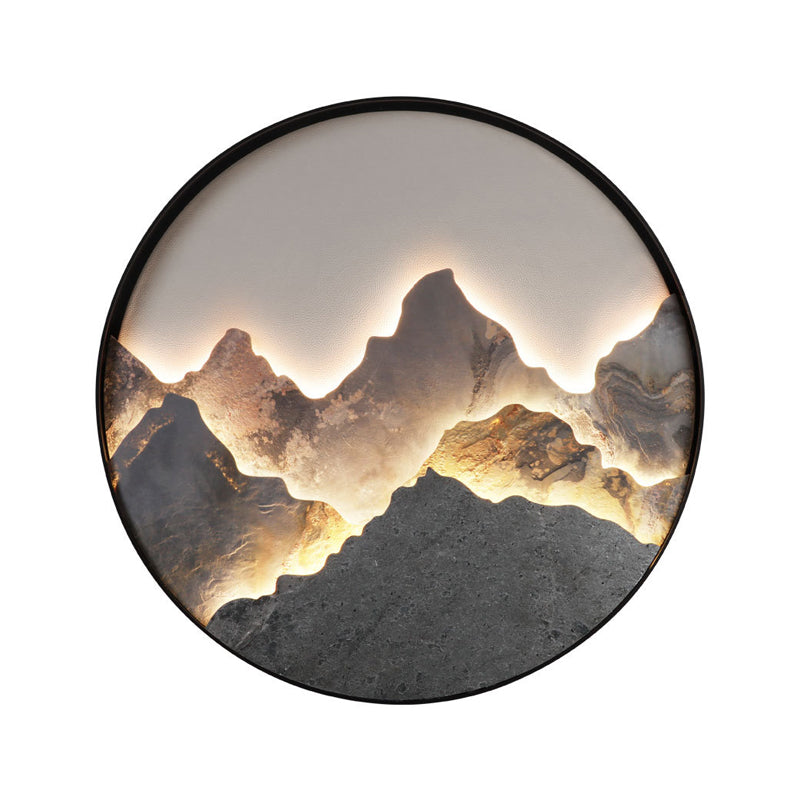 Mountain LED wall light with black frame in product display view