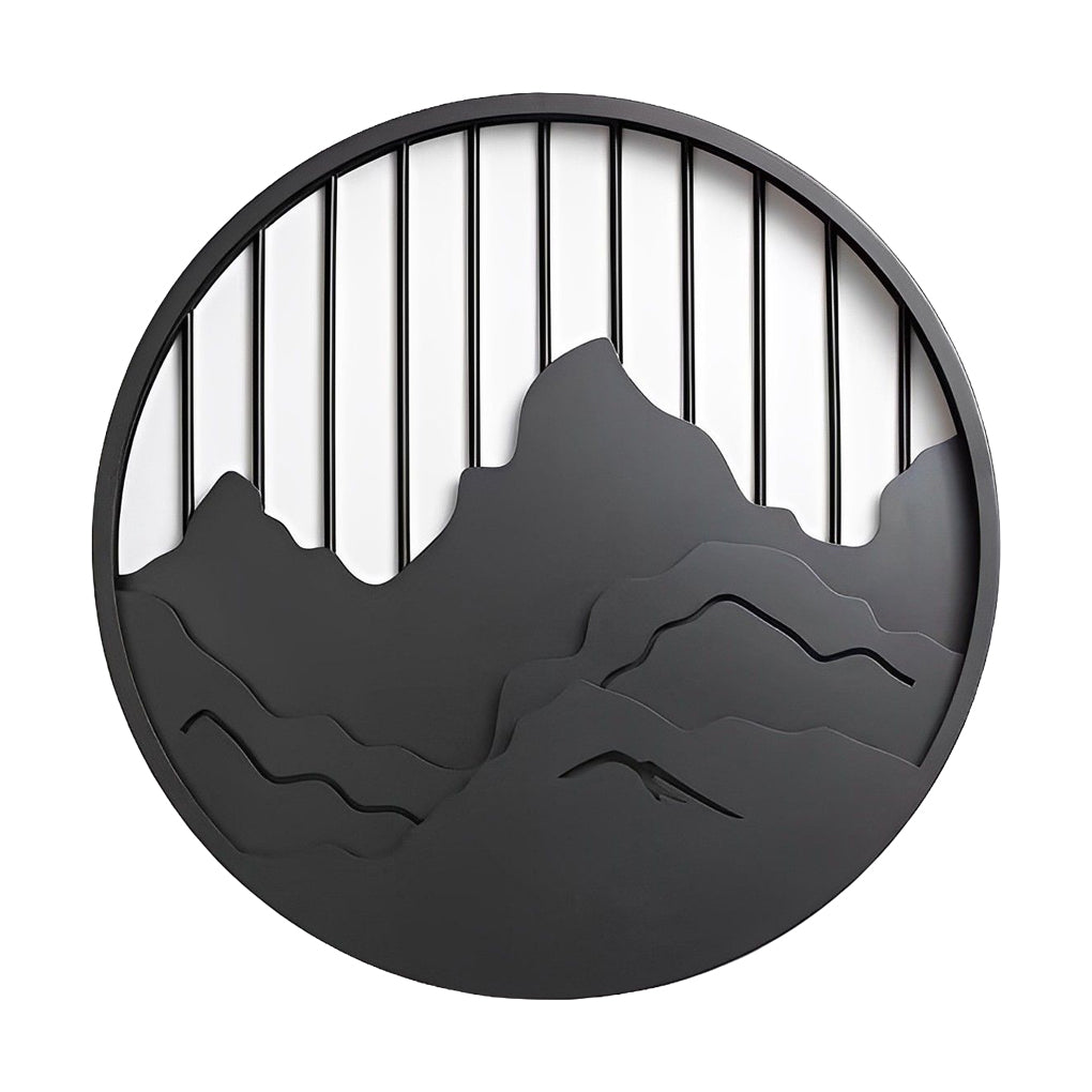 Close-up of mountain LED wall light showing layered metal mountain design.