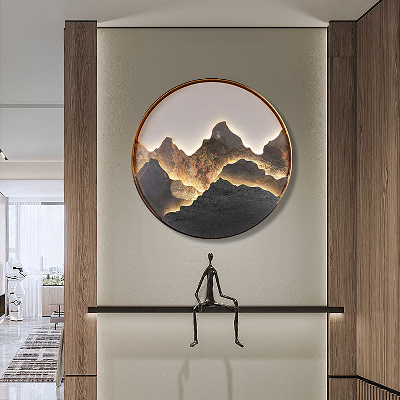 Mountain LED wall light installed as an accent in a modern hallway