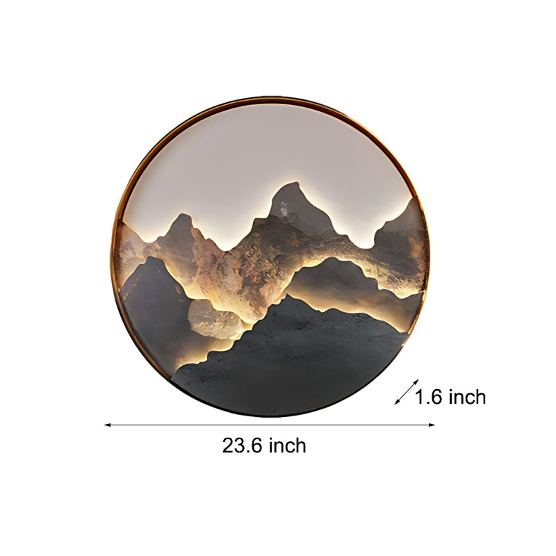 Mountain LED wall light with labeled size and dimension measurements