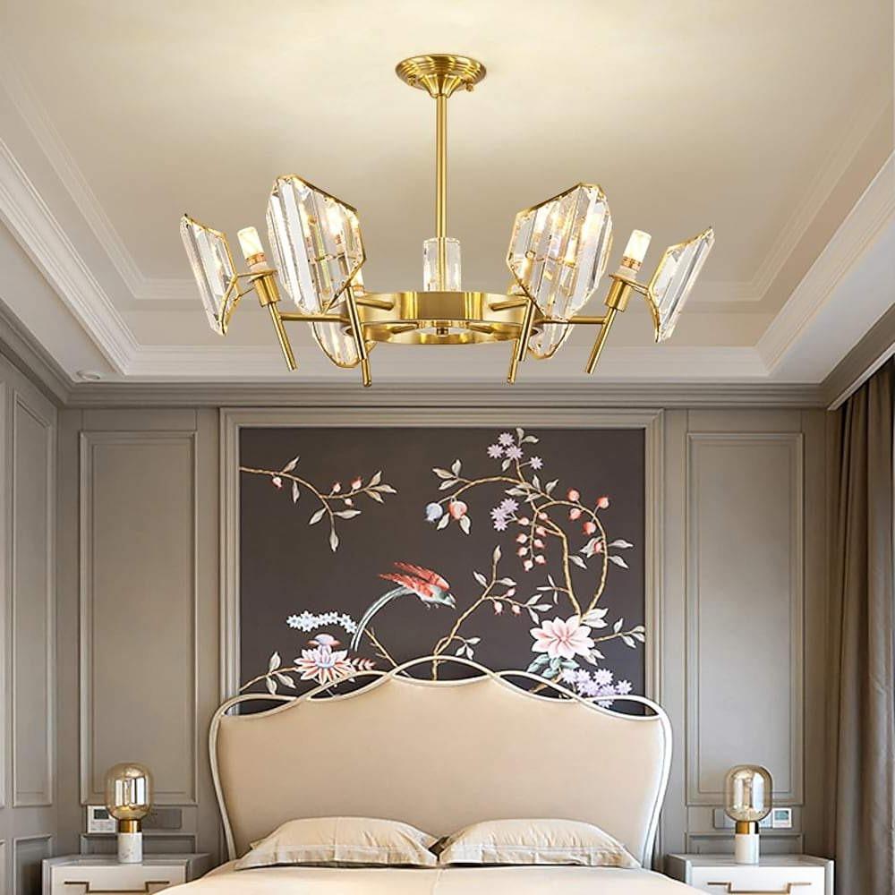 Brass Ring Frame Crystal Chandelier - Gold Metal, Crystal Accents Pendant Lights