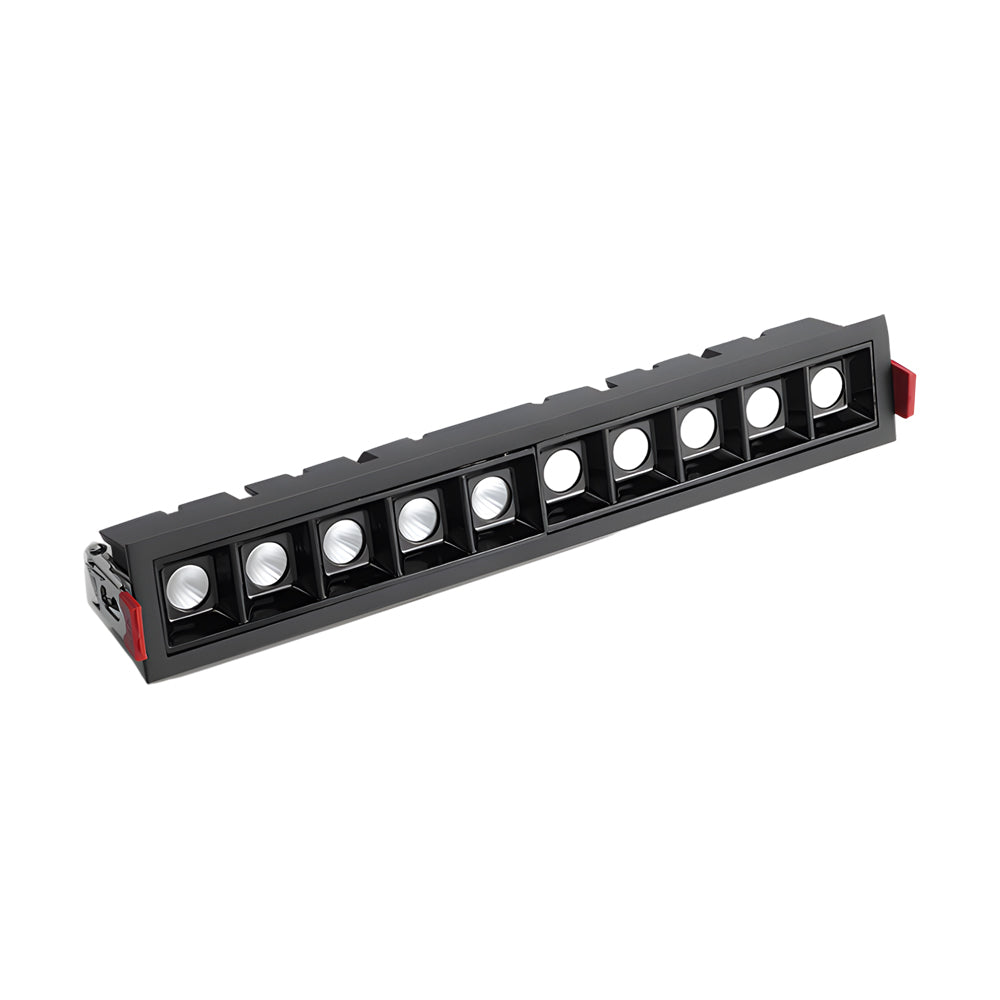 Multi-lens recessed ceiling spot light bar for commercial interiors.