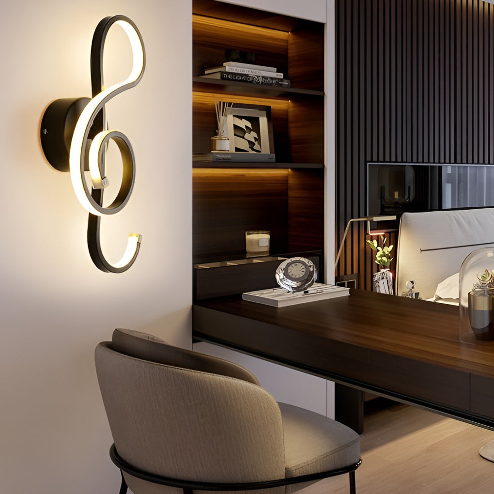 Musical note wall light providing ambient light beside a decorative plant.