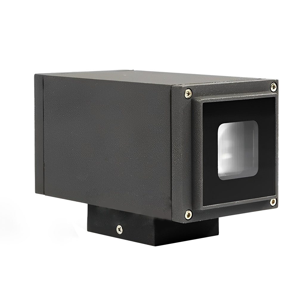 Product view of narrow beam wall sconce showing compact rectangular form and mounting base.