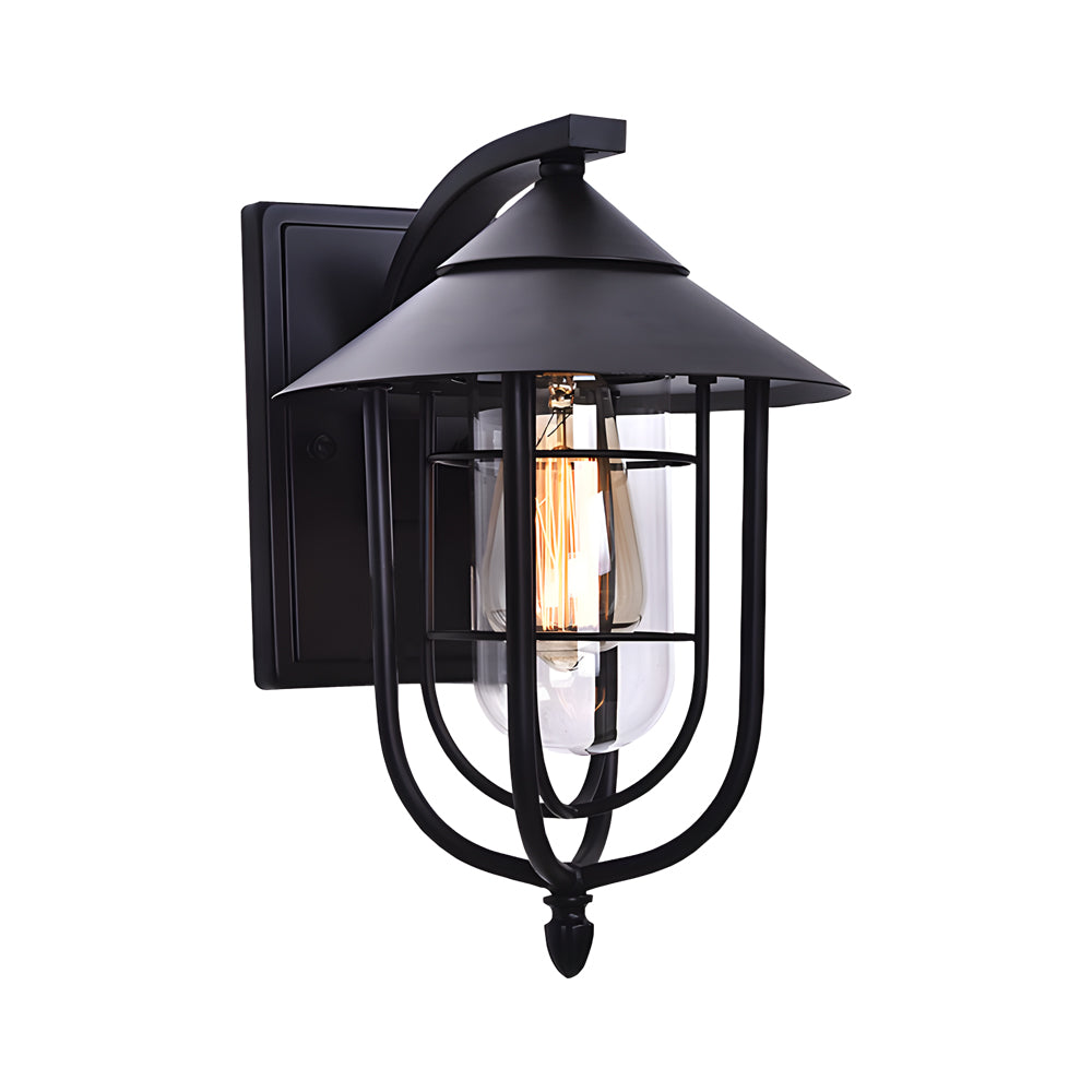 Single nautical wall sconce product image on white background, highlighting curved arm and protective cage.