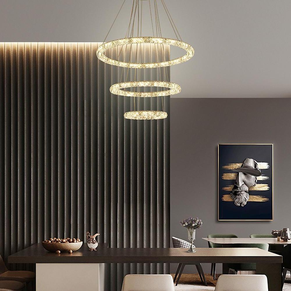 3/4 - Light LED Tiered Chandelier LED Crystal Ring Hanging Pendant Light