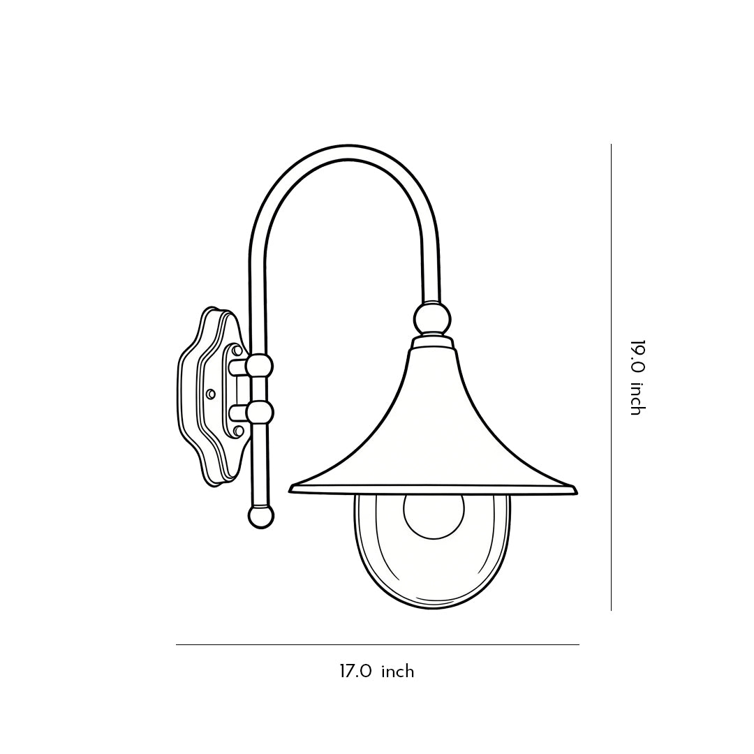 Dimension diagram of outdoor black wall lights showing various sizes for installation reference.