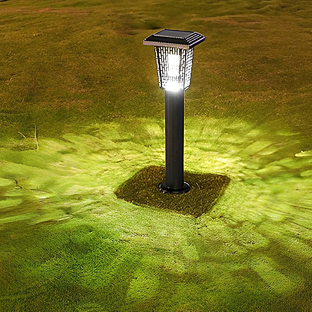 Outdoor bug repellent lights providing ambient lighting near a patio seating area.