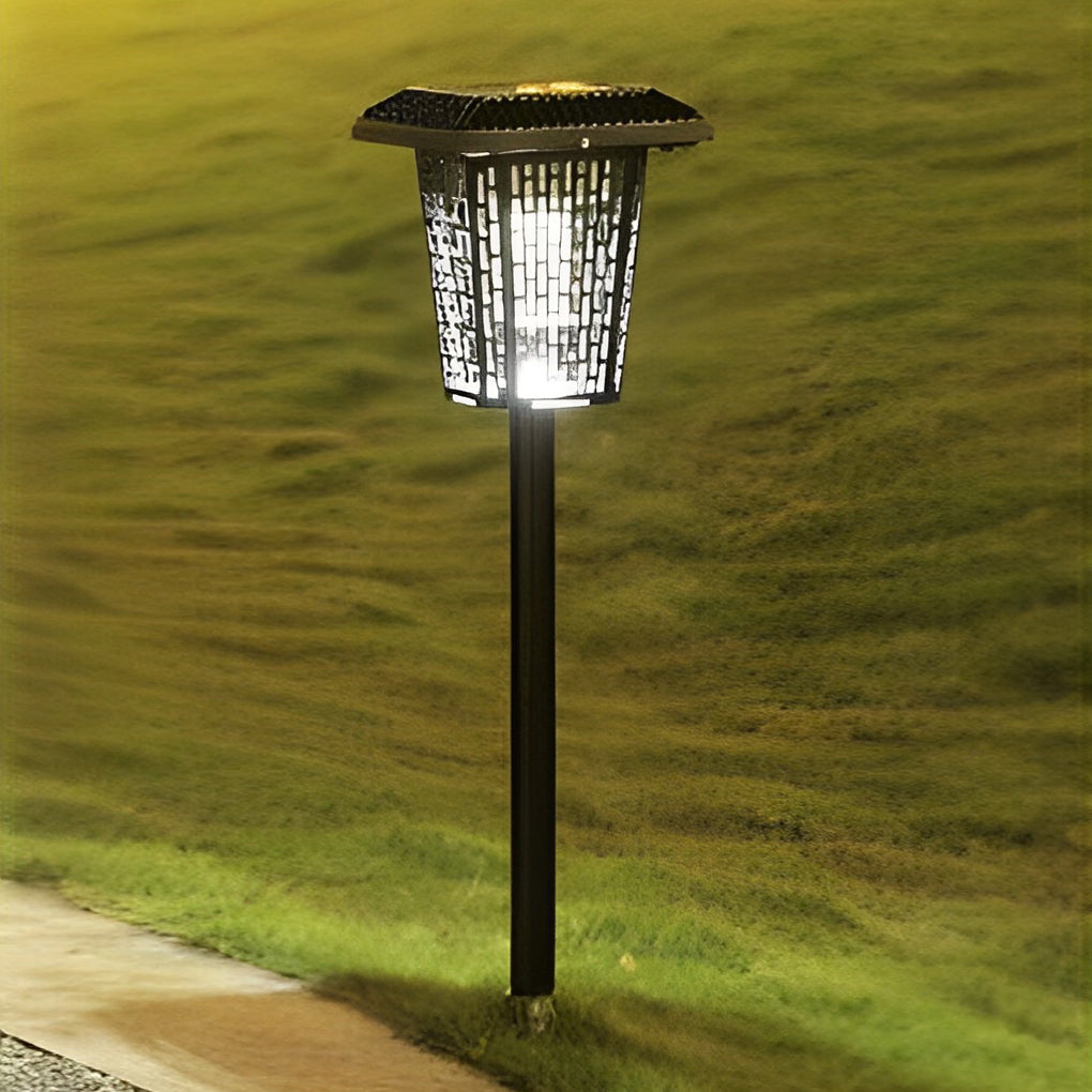 Outdoor bug repellent lights with a black finish, installed on a green lawn.