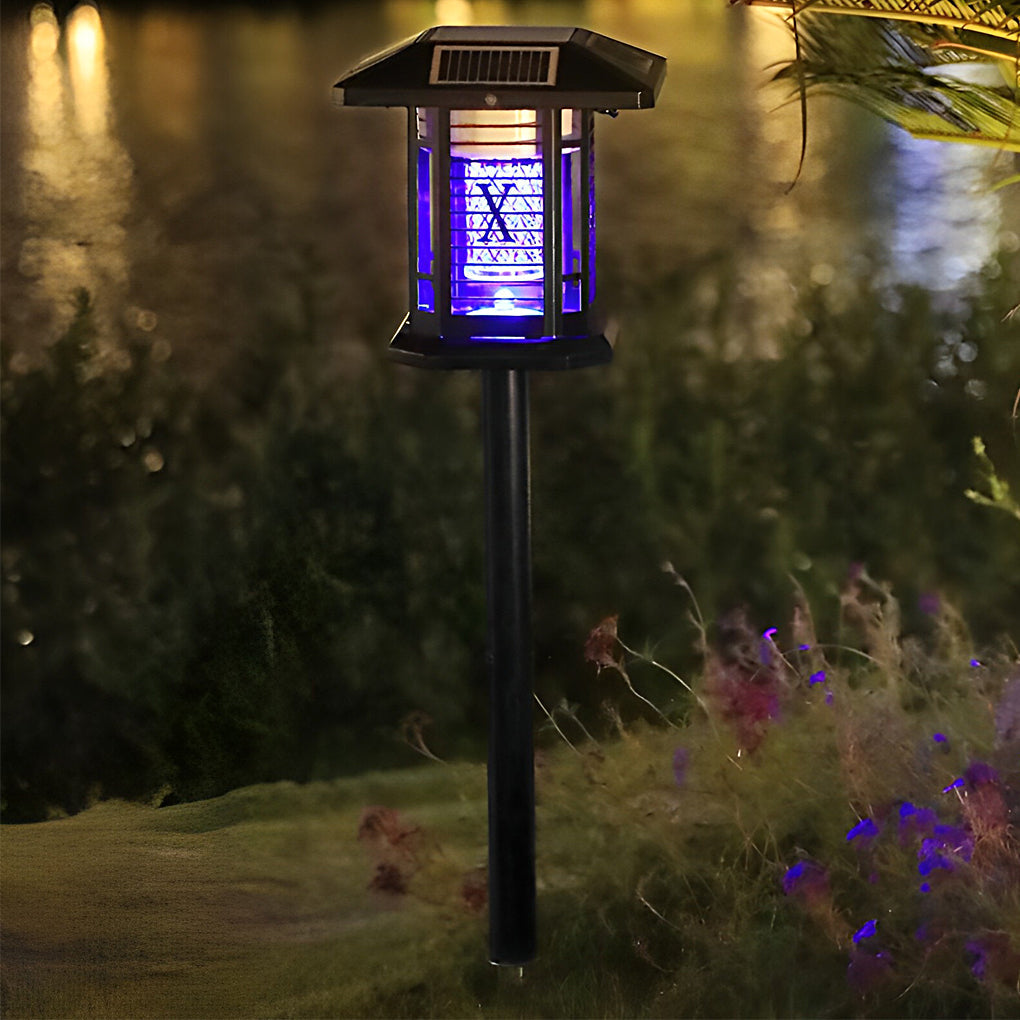 Outdoor bug repellent lights with a close-up of its mesh and LED bulb.