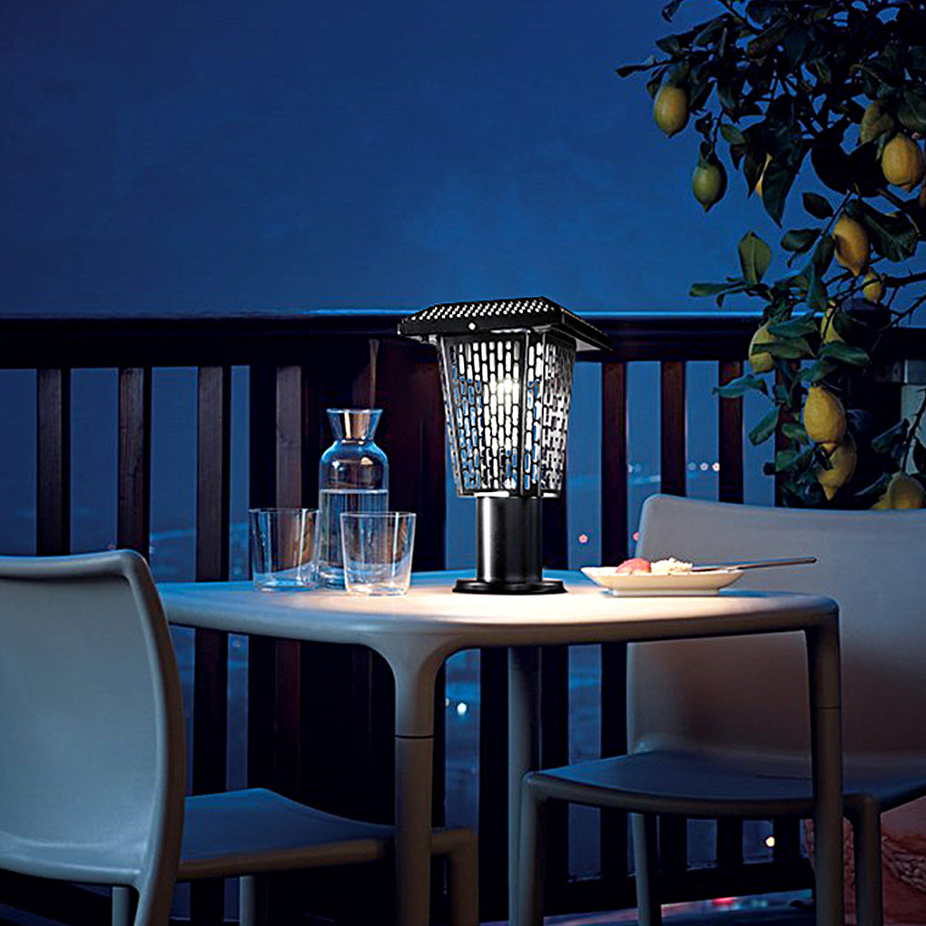Outdoor bug repellent lights providing soft light on a garden pathway at night.
