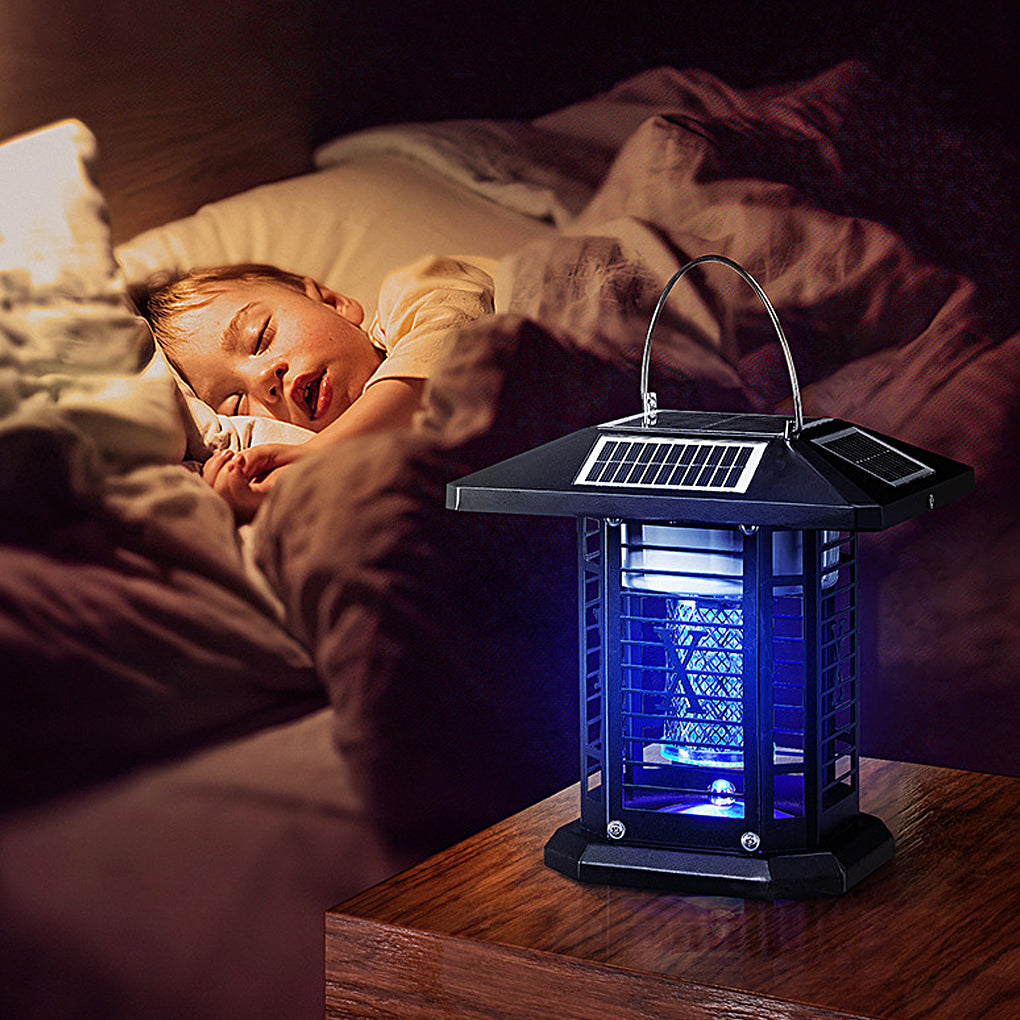 Outdoor bug repellent lights with a solar panel, providing eco-friendly illumination.
