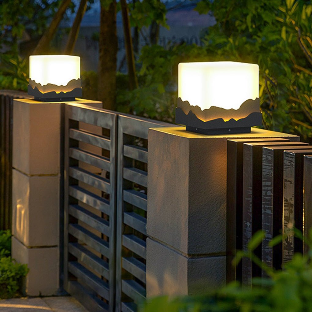 Outdoor Fence Post Light Solar Waterproof LED Mountains Peaks Landscape Decorative Lighting