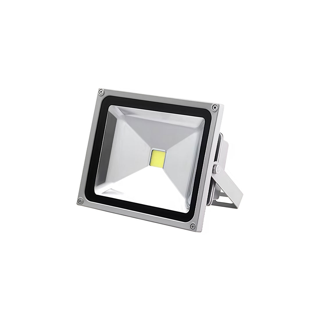 Outdoor flood lights LED with a modern design, illuminating a driveway.