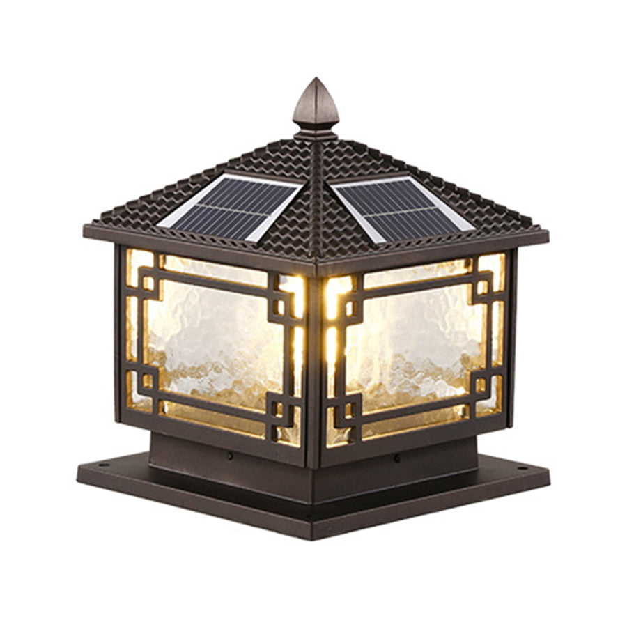 Outdoor garden pillar lights with a square design, providing a contemporary look for garden spaces.