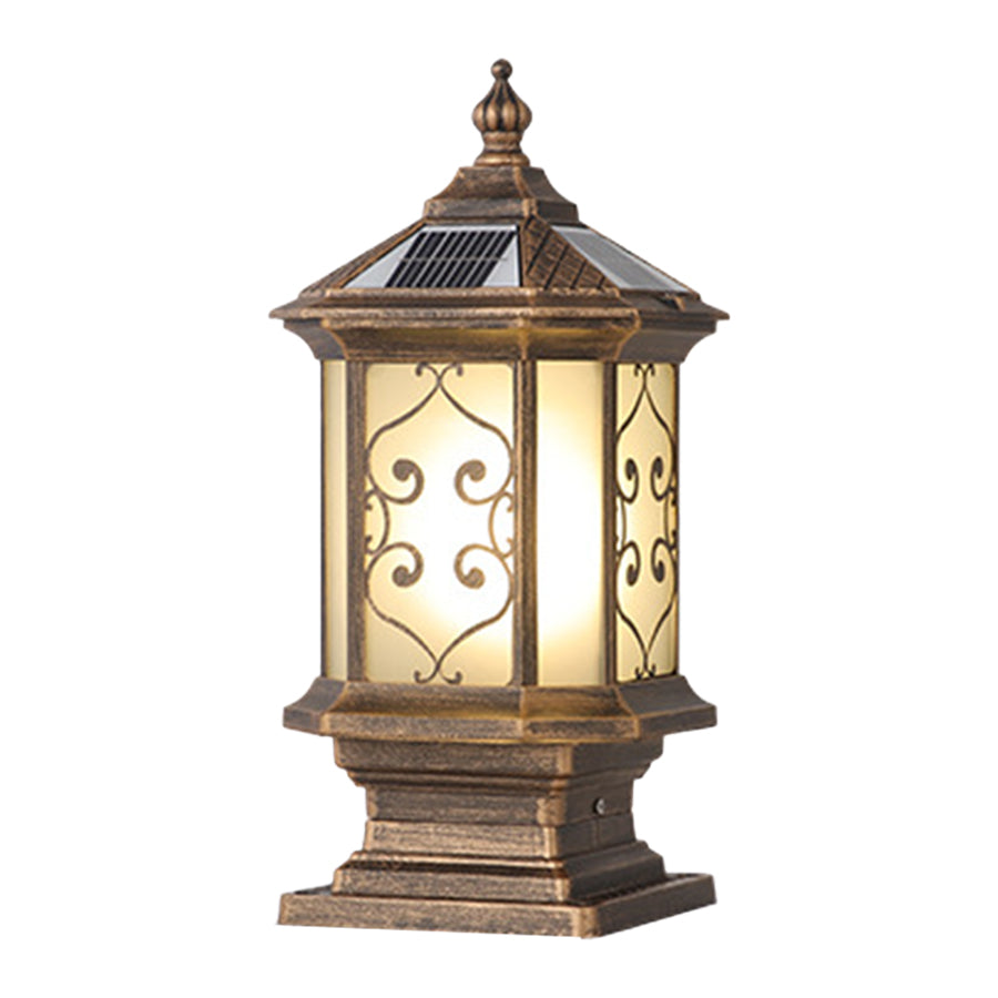 Outdoor gate pillar lights with a detailed view of the base, showcasing sturdy and elegant design.