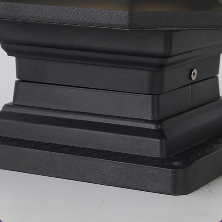 Outdoor gate pillar lights with solar panels, offering eco-friendly illumination for garden pathways.