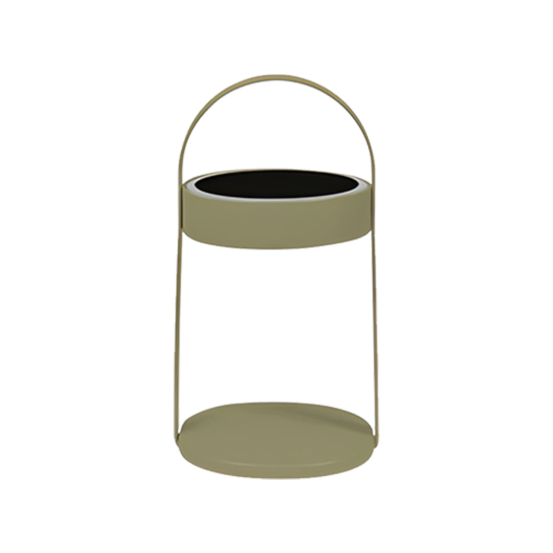 Olive green outdoor landscaping lighting lantern with a slim modern profile.