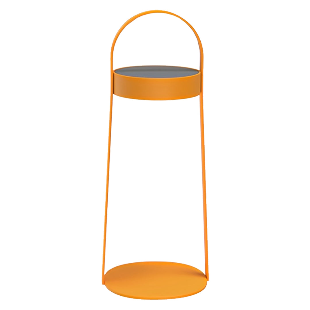 Orange outdoor landscaping lighting lantern featuring clean modern portable design.