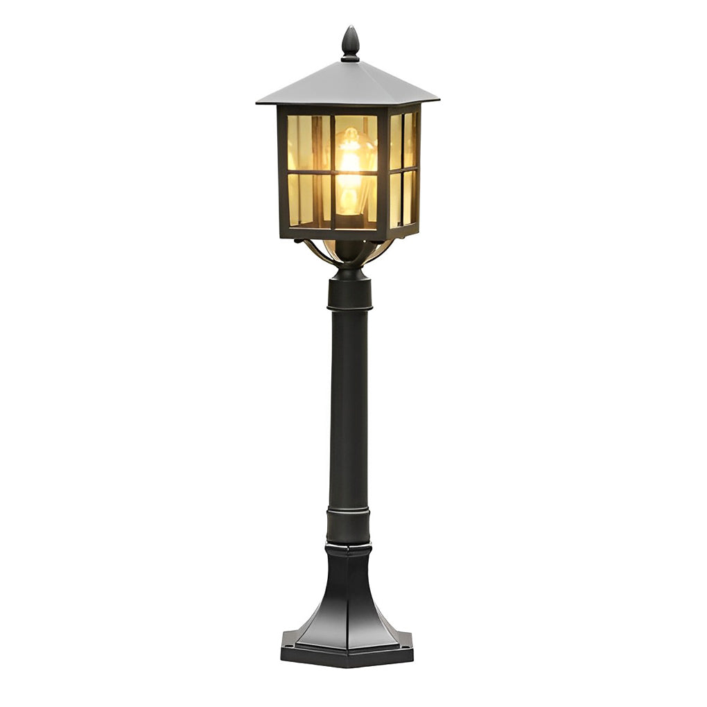 Technical diagram showing dimensions and structure of outdoor lawn lights models.