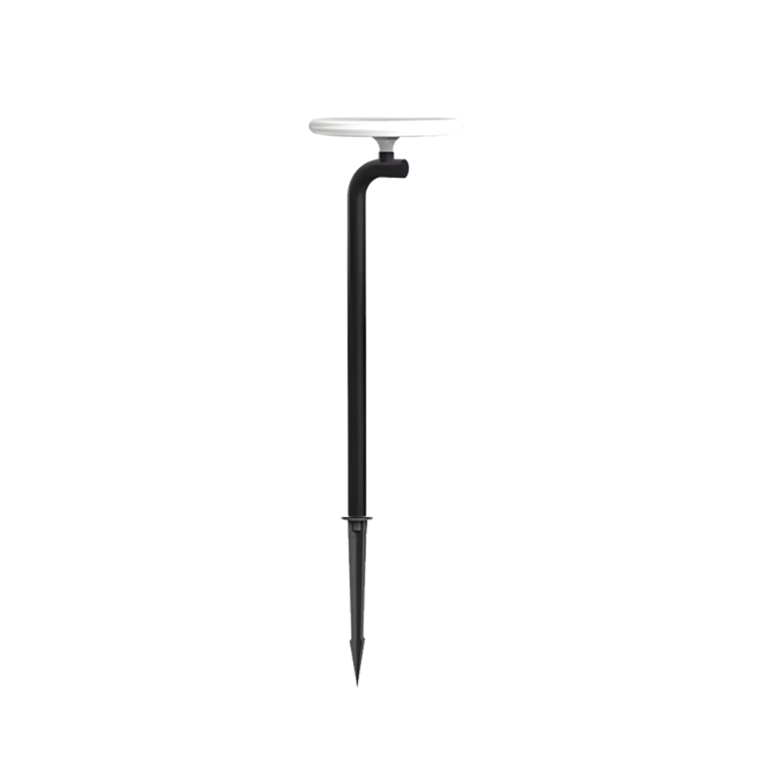 Tall minimal outdoor lighting path lights fixture with a narrow pole and upward-angled head.