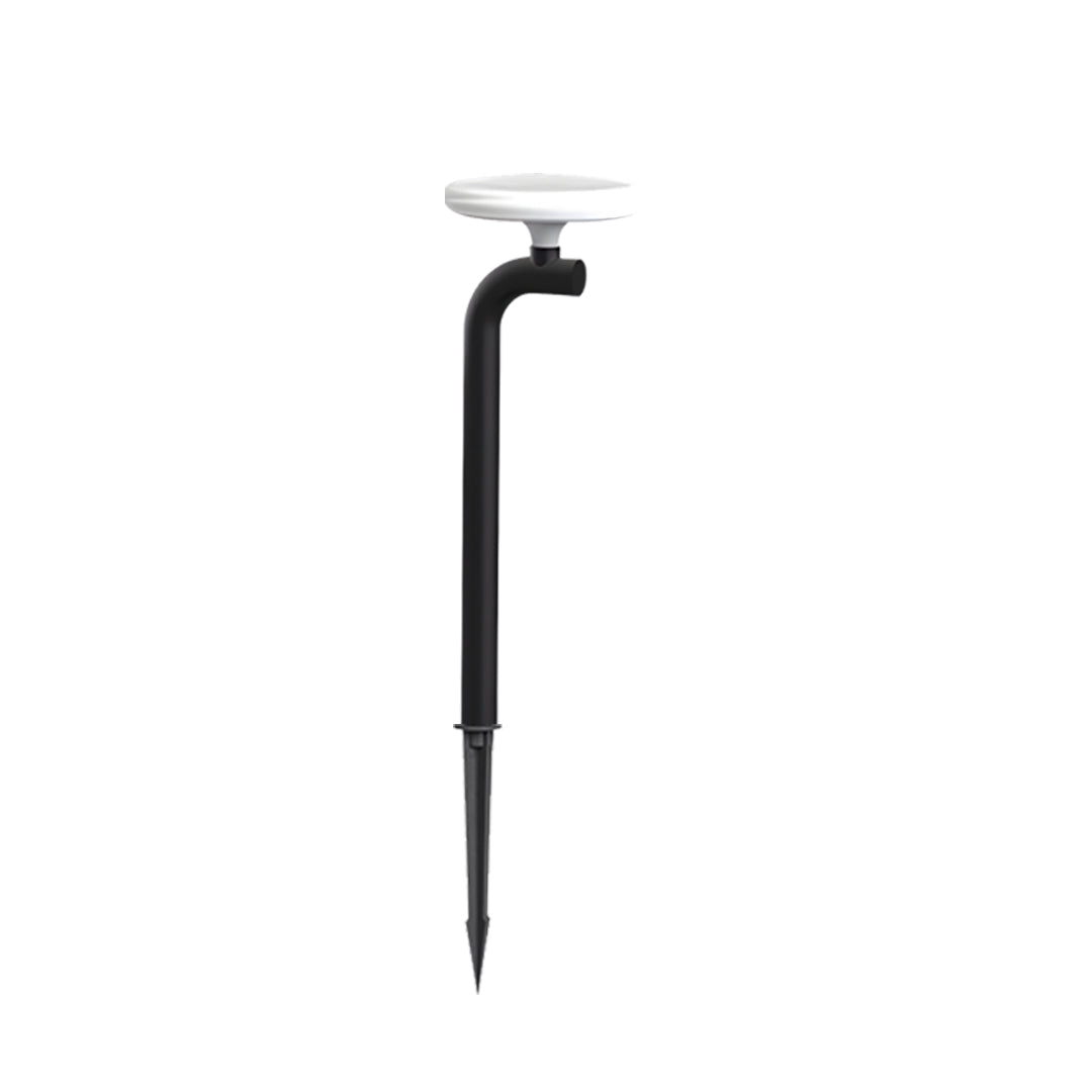 Sleek vertical outdoor lighting path lights fixture with simple cylindrical lamp on top.