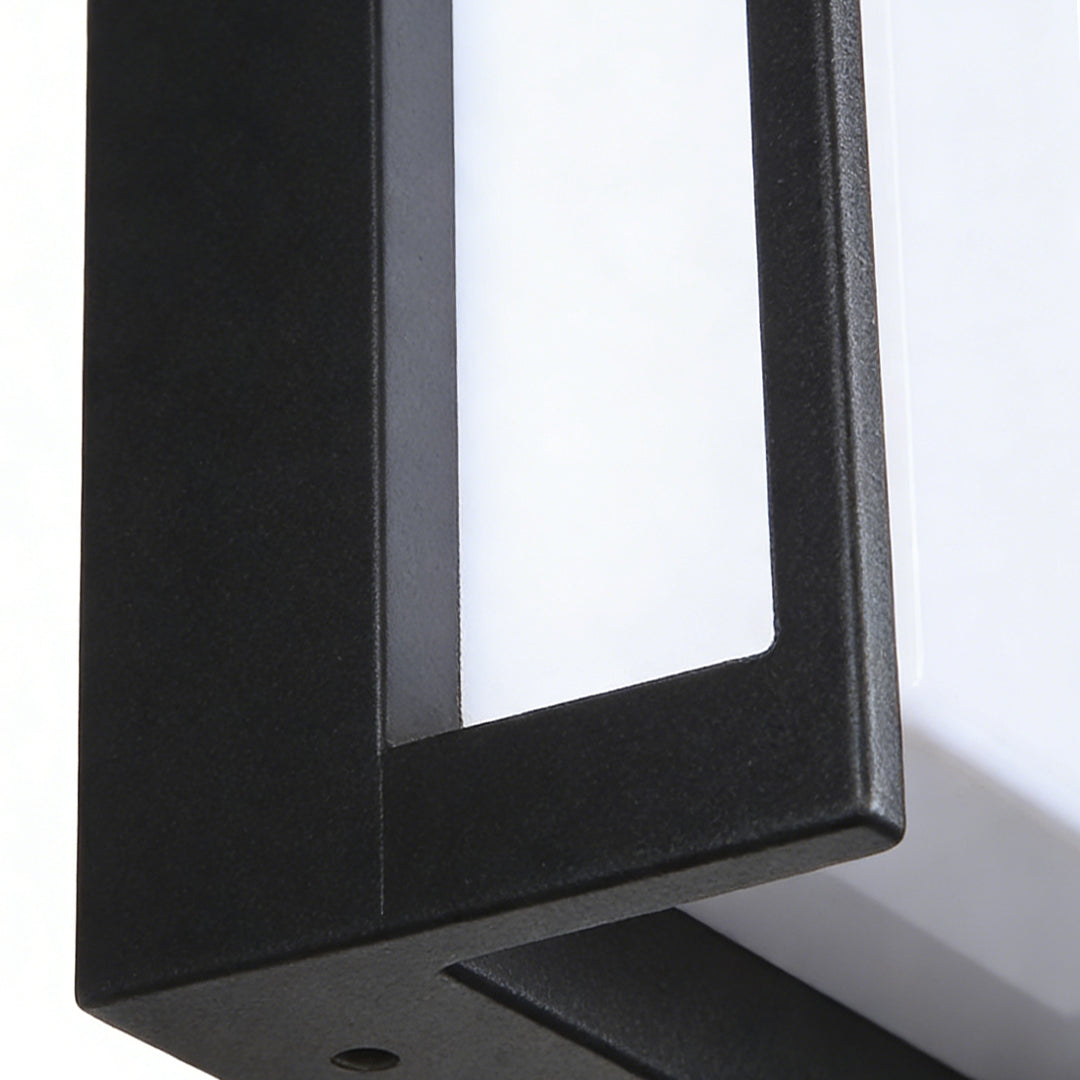 Close-up of black outdoor lights wall mount showing sharp corner design and sturdy frame.