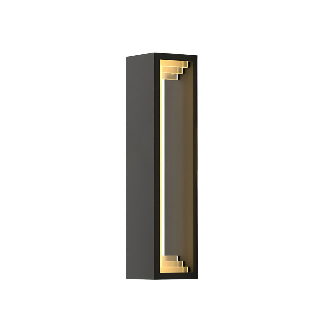 Narrow outdoor sconce modern fixture with a contemporary linear frame and subtle gold detailing.